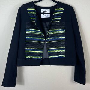 MILLY Cropped Blazer Jacket with Neon Embroidered Trim Size Small